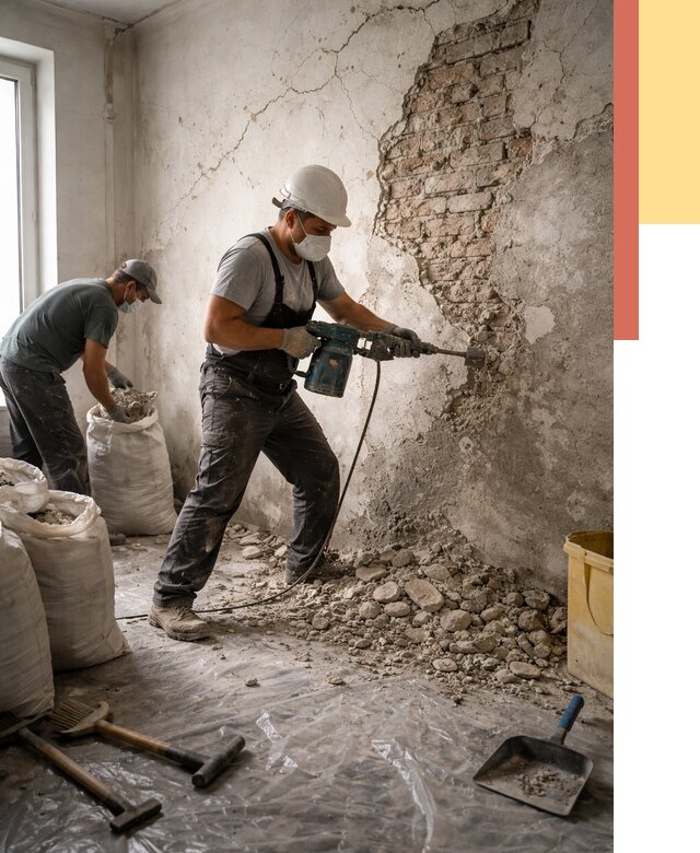 Демонтаж штукатурки со стен в Нижнеудинске от 7323 руб/м² — быстро и недорого | ОТДЕЛОЧНИК-Нжк