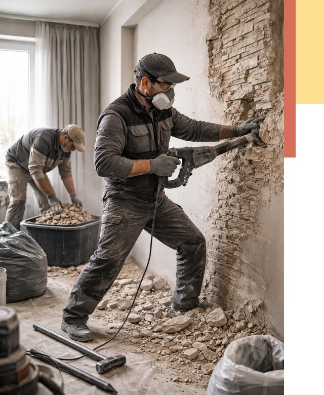 Демонтаж декоративного камня в Нижнеудинске от 1475 руб/м² — быстро и недорого | ОТДЕЛОЧНИК-Нжк