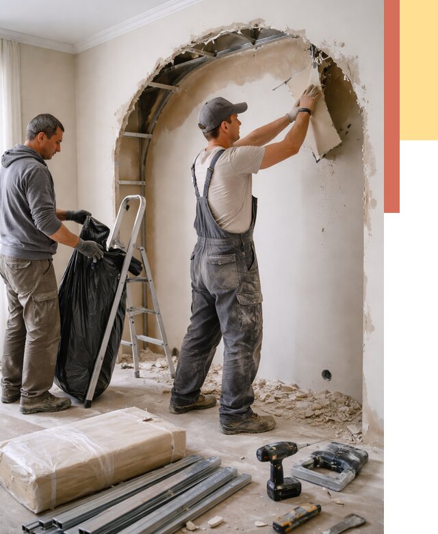 Демонтаж арки из гипсокартона в Нижнеудинске от 3560 руб. — услуги под ключ | ОТДЕЛОЧНИК-Нжк