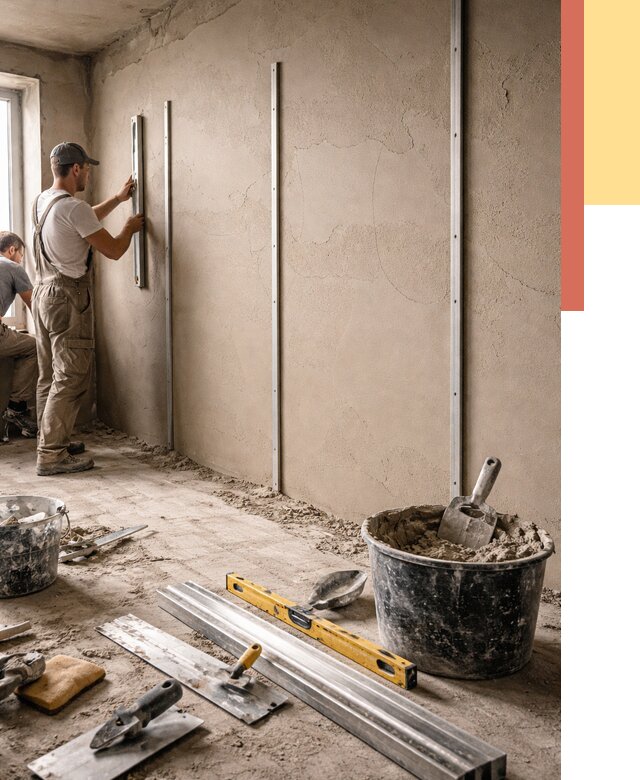 Штукатурка стен по маякам в Нижнеудинске от 5594 руб./м² — выравнивание под ключ | ОТДЕЛОЧНИК-Нжк