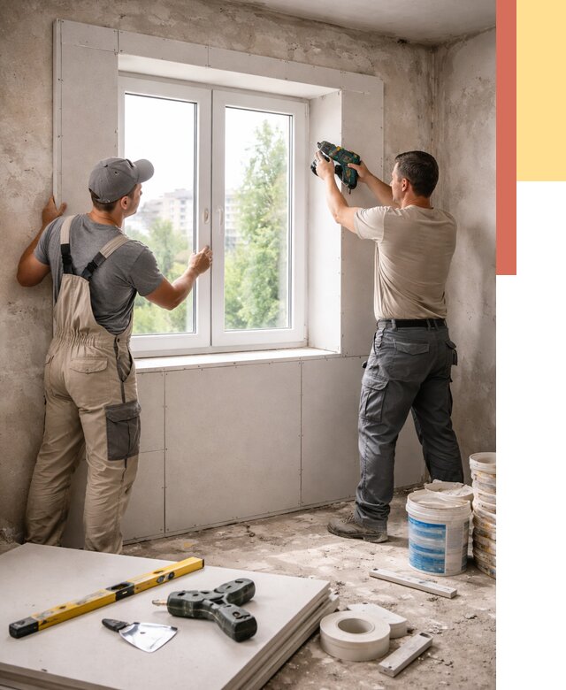 Монтаж откосов из гипсокартона в Нижнеудинске от 4577 руб. под ключ | ОТДЕЛОЧНИК-Нжк