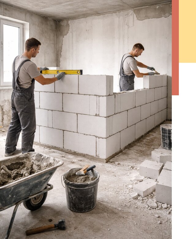 Кладка перегородок из ПГП в Нижнеудинске от 2543 руб./м2 — монтаж и возведение под ключ | ОТДЕЛОЧНИК-Нжк