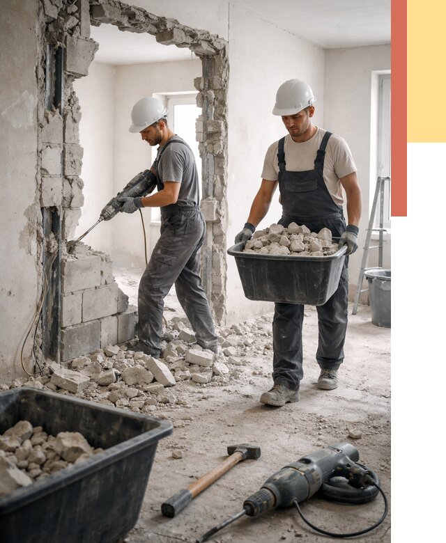 Демонтаж блоковых перегородок в Нижнеудинске от 3814 руб. — быстро и недорого | ОТДЕЛОЧНИК-Нжк