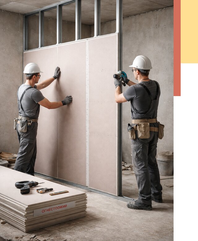 Перегородка из огнестойкого гипсокартона в Нижнеудинске от 1882 руб. под ключ | ОТДЕЛОЧНИК-Нжк