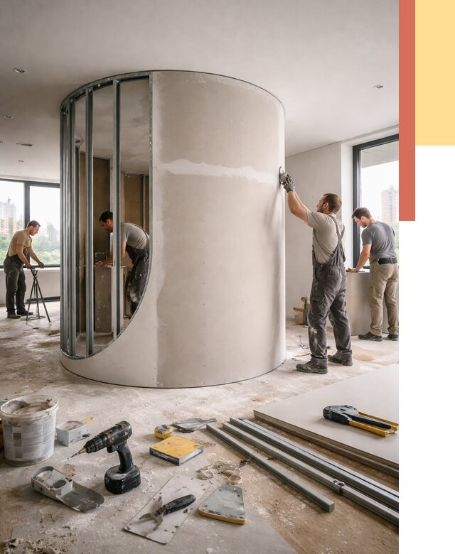 Радиусная перегородка из гипсокартона в Нижнеудинске от 2950 руб. под ключ | ОТДЕЛОЧНИК-Нжк