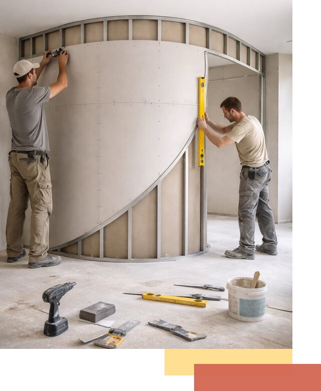 Радиусная перегородка из гипсокартона в Нижнеудинске под ключ