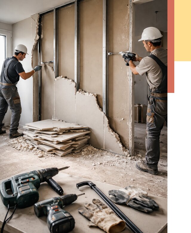 Демонтаж перегородки из гипсокартона в Нижнеудинске от 1221 руб. быстро и недорого | ОТДЕЛОЧНИК-Нжк