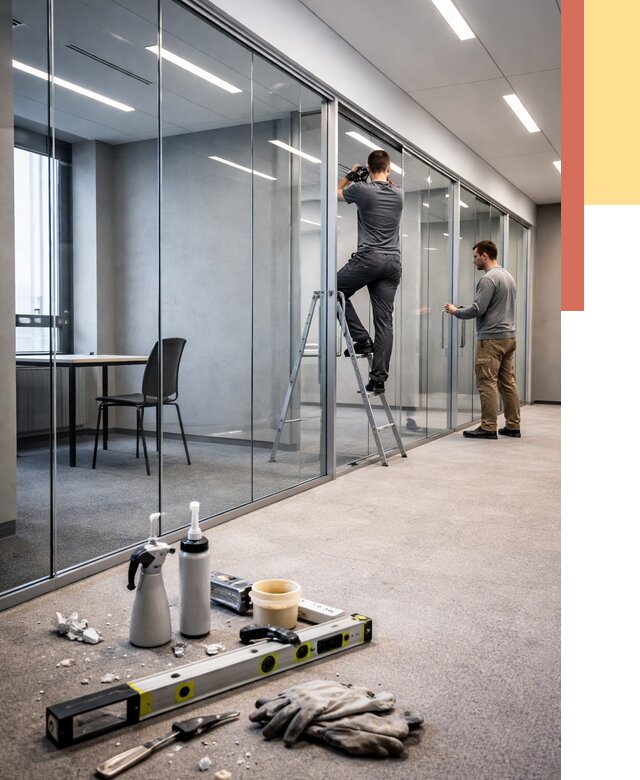 Стеклянные офисные перегородки в Нижнеудинске от 8645 руб. — монтаж и установка | ОТДЕЛОЧНИК-Нжк