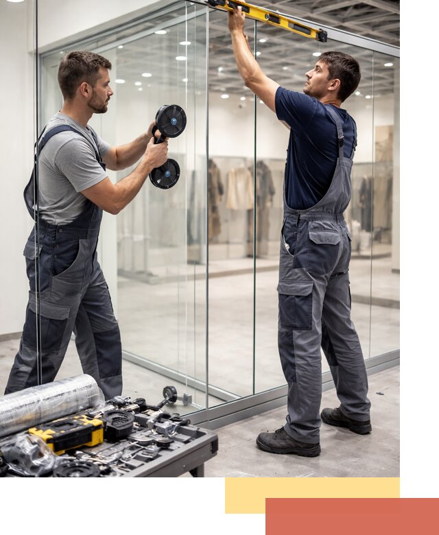 Стеклянные перегородки для магазинов в Нижнеудинске — монтаж и установка