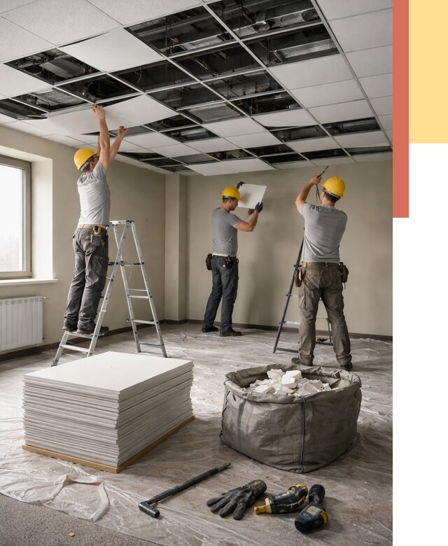 Демонтаж потолка Армстронг в Нижнеудинске от 4577 руб. быстро и недорого | ОТДЕЛОЧНИК-Нжк