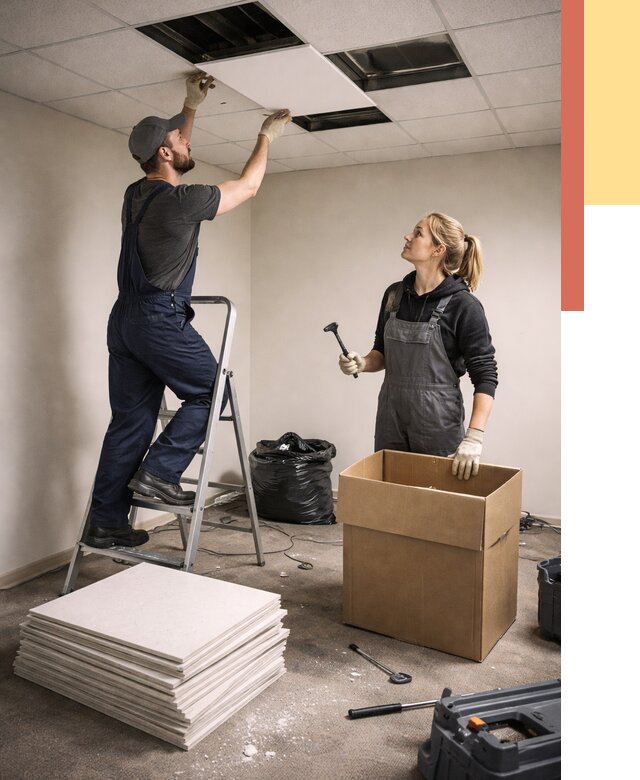 Демонтаж потолочной плитки в Нижнеудинске от 4577 руб. быстро и недорого | ОТДЕЛОЧНИК-Нжк