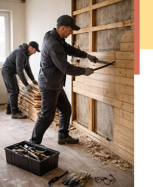 Демонтаж вагонки в Нижнеудинске от 3865 руб/м2 — быстро и недорого | ОТДЕЛОЧНИК-Нжк