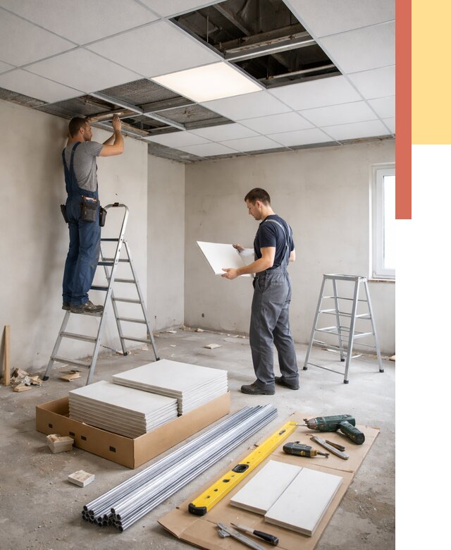 Монтаж потолка армстронг в Нижнеудинске от 4577 руб/м2 — быстрая установка под ключ | ОТДЕЛОЧНИК-Нжк