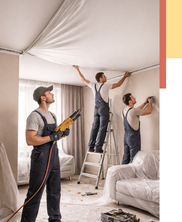 Установка натяжного потолка в Нижнеудинске от 4577 руб. | Быстро и недорого — ОТДЕЛОЧНИК-Нжк