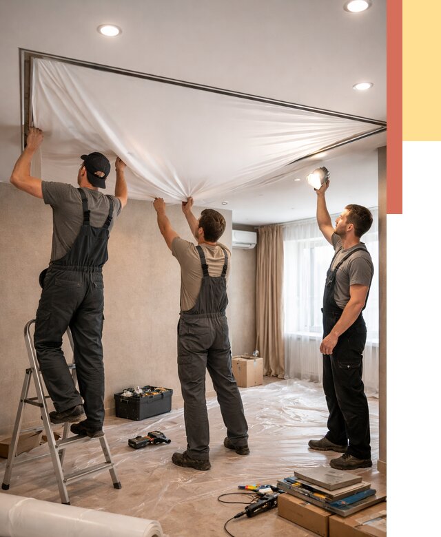 Монтаж ПВХ натяжного потолка в Нижнеудинске от 3560 руб. под ключ | ОТДЕЛОЧНИК-Нжк