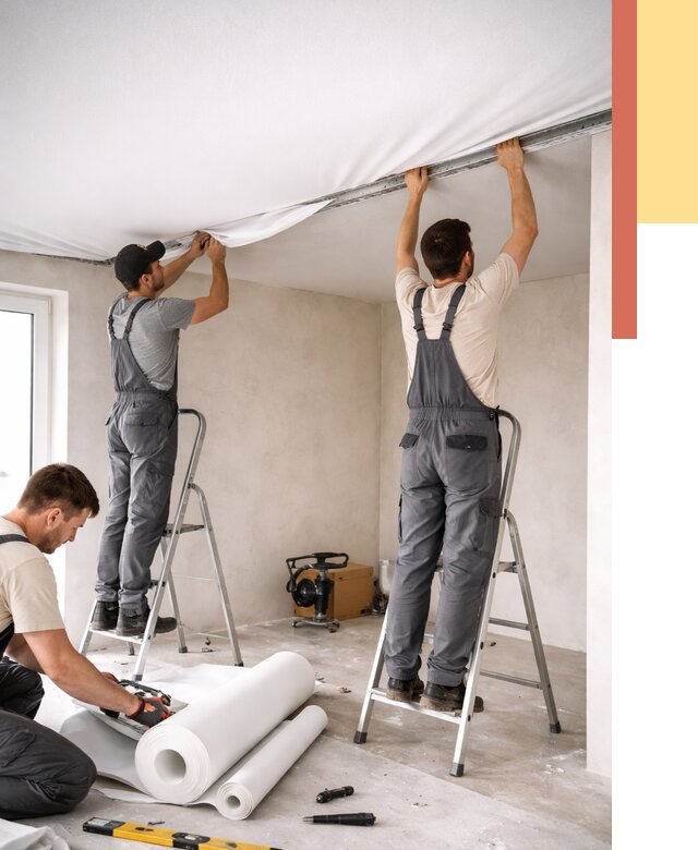 Монтаж тканевого натяжного потолка в Нижнеудинске от 3560 руб. под ключ | ОТДЕЛОЧНИК-Нжк