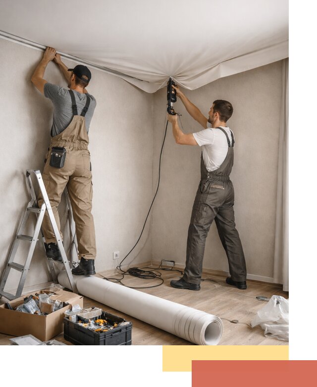 Монтаж цветного натяжного потолка в Нижнеудинске за один день