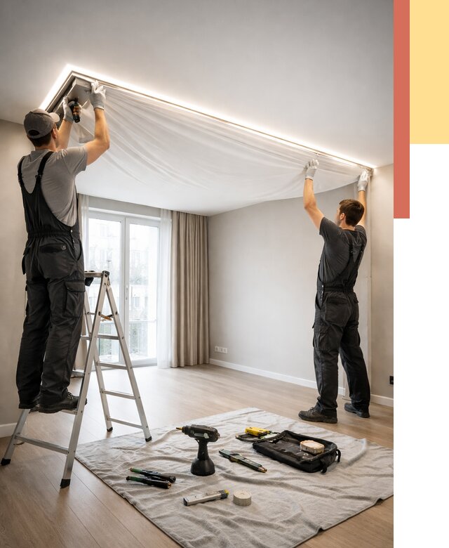 Монтаж парящего натяжного потолка в Нижнеудинске от 4577 руб. быстро и недорого | ОТДЕЛОЧНИК-Нжк