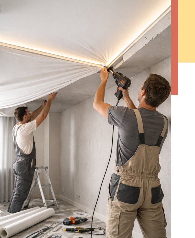 Монтаж натяжного потолка с подсветкой в Нижнеудинске от 966 руб. | ОТДЕЛОЧНИК-Нжк