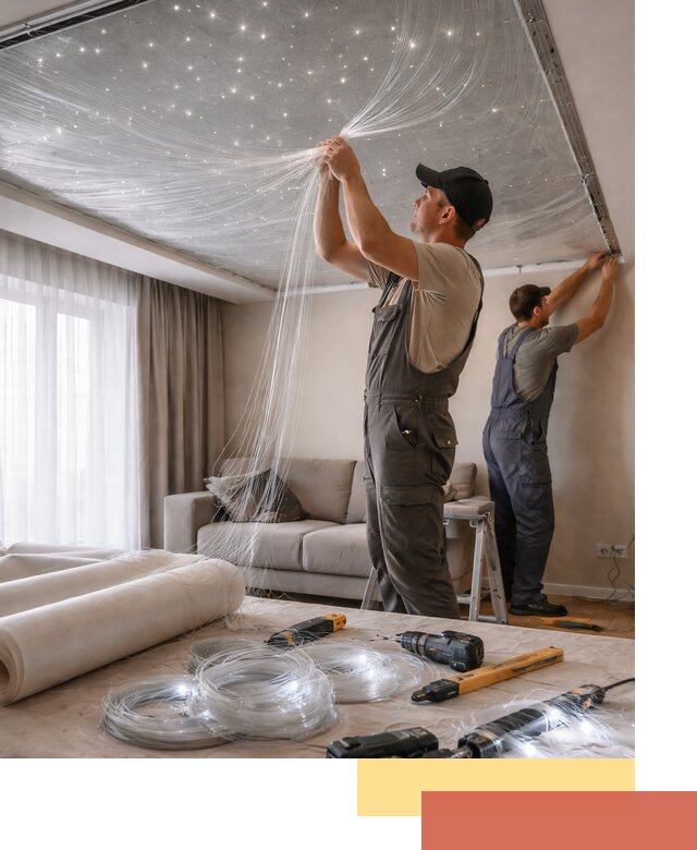 Монтаж натяжного потолка «Звездное небо» в Нижнеудинске