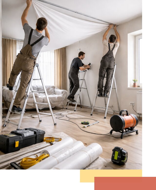 Монтаж натяжного потолка в гостиной в Нижнеудинске