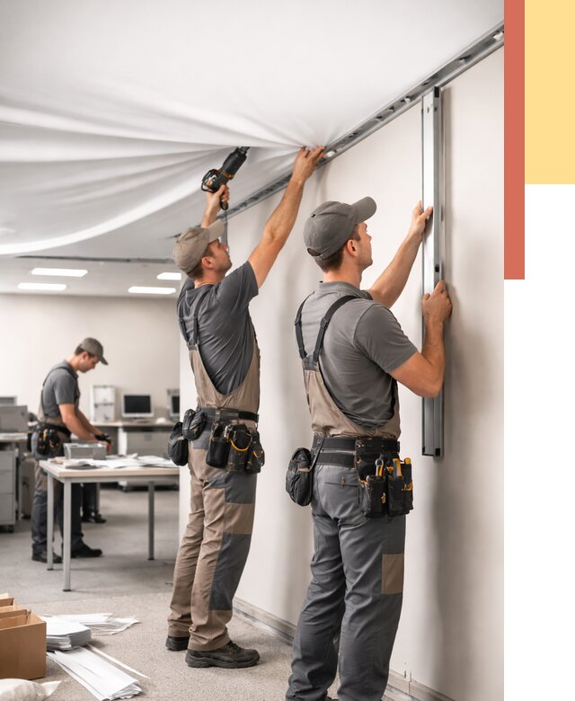 Монтаж натяжного потолка в офисе в Нижнеудинске от 458 руб/м² — быстро и недорого | ОТДЕЛОЧНИК-Нжк