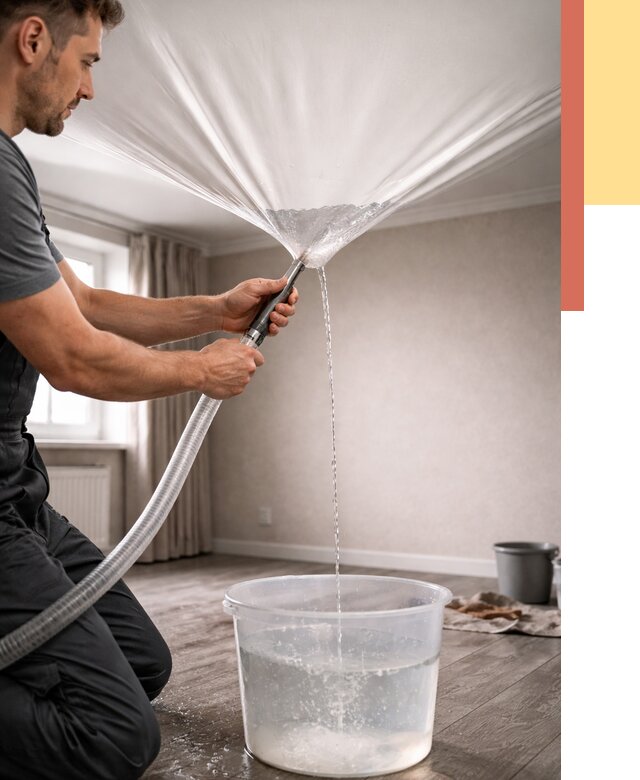 Слив воды с натяжного потолка в Нижнеудинске от 2543 руб. быстро и недорого | ОТДЕЛОЧНИК-Нжк