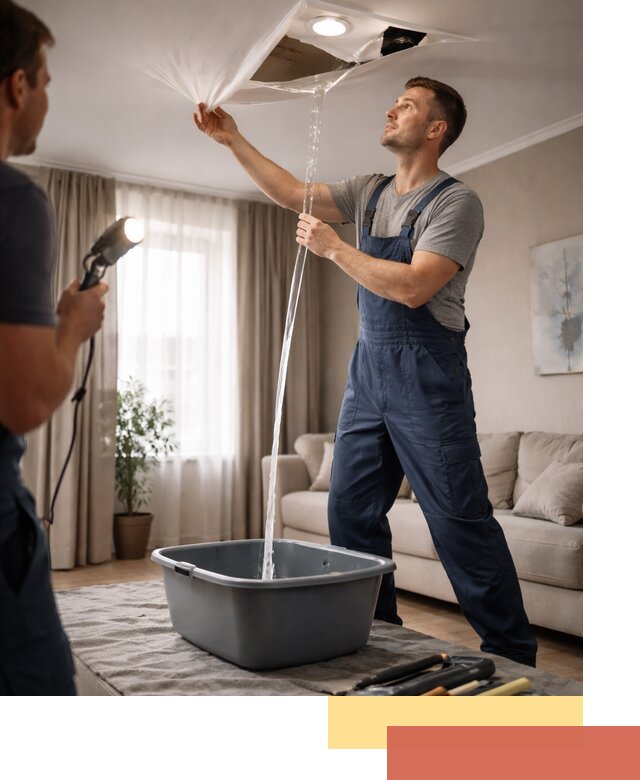 Слив воды с натяжного потолка в Нижнеудинске быстро и аккуратно