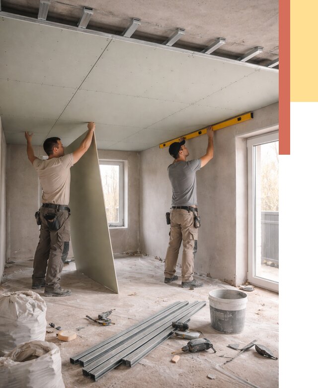 Одноуровневый потолок из гипсокартона в Нижнеудинске от 763 руб. — монтаж под ключ | ОТДЕЛОЧНИК-Нжк