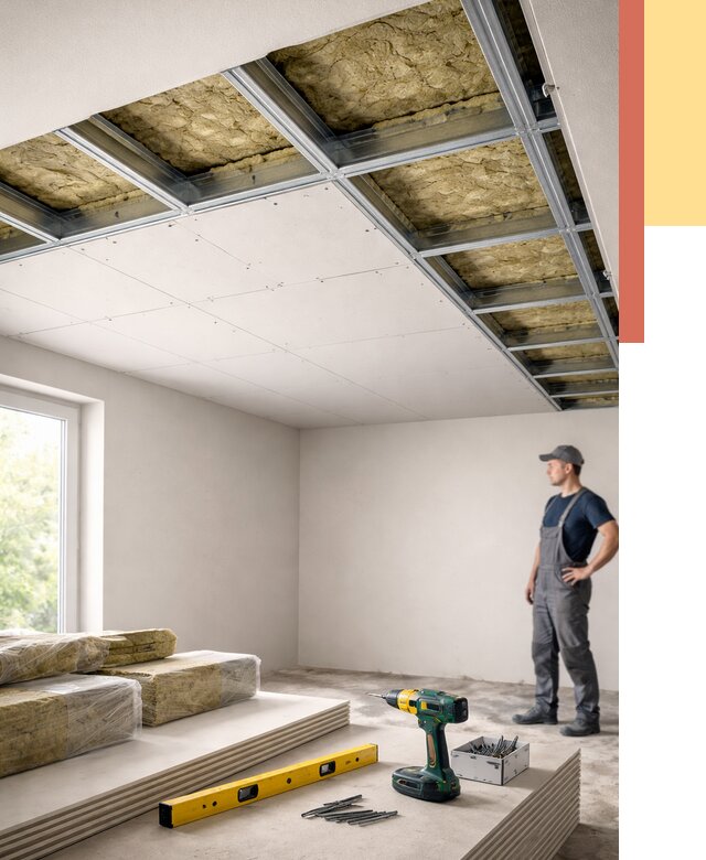 Звукоизоляция потолка ГКЛ в Нижнеудинске от 966 руб. — монтаж под ключ | ОТДЕЛОЧНИК-Нжк