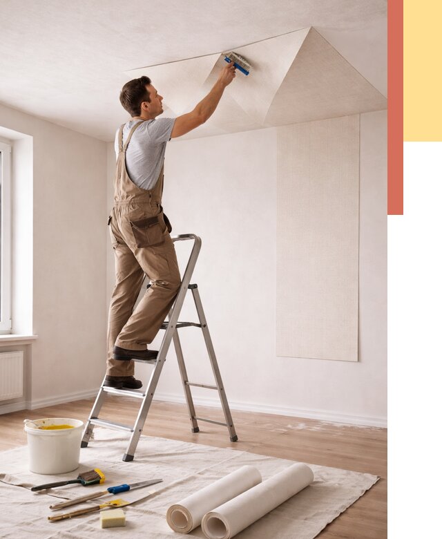 Поклейка обоев на потолок в Нижнеудинске от 4577 руб. быстро и недорого | ОТДЕЛОЧНИК-Нжк