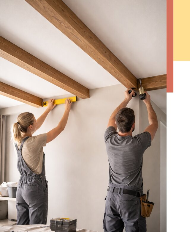 Монтаж декоративных балок на потолок в Нижнеудинске от 4272 руб. — ОТДЕЛОЧНИК-Нжк